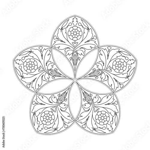 Circular Symmetric Floral Pattern. Sacral Geometry Vector Illustration.