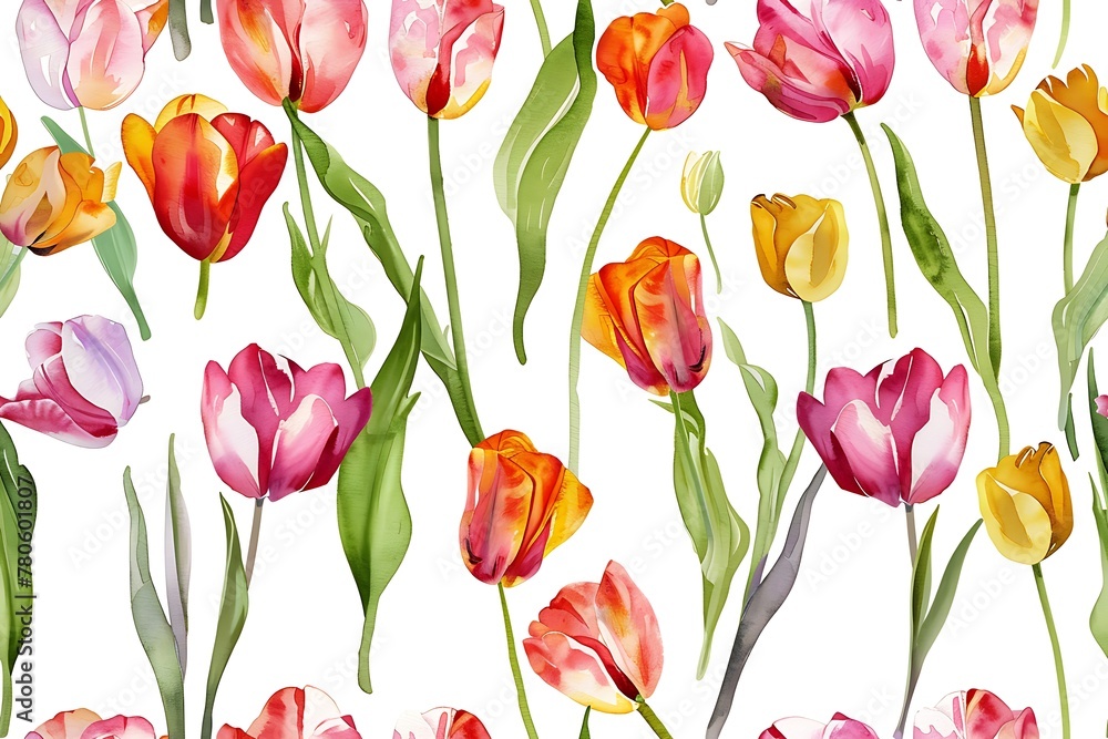 Watercolors of tulip flowers, seamless pattern tile. Watercolors of tulip flowers, seamless pattern tile.