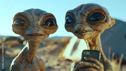 Alien tourists taking selfies with Earth_s nature wonders, paying with space credits