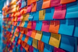 Colorful Sticky Notes on Brainstorming Board. Close-up of a vibrant array of sticky notes on a brainstorming board, indicative of creative planning and project management.