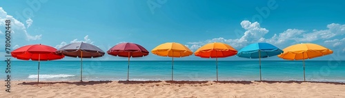 Clipart collection of beach umbrellas  offering colorful shade on sandy shores  a summer essential cinematic