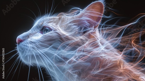 A close up of a cat with its eyes glowing, AI