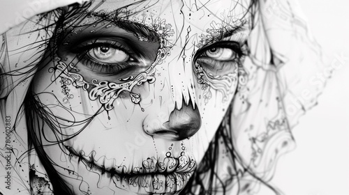 Wallpaper Mural A drawing of a woman with skull makeup on her face, AI Torontodigital.ca