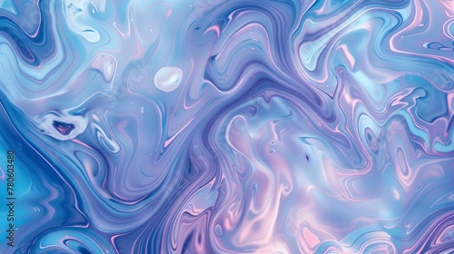 A closeup of swirling patterns in light blue and purple, resembling liquid marble textures, with fluid lines and delicate swirls creating an abstract background for design