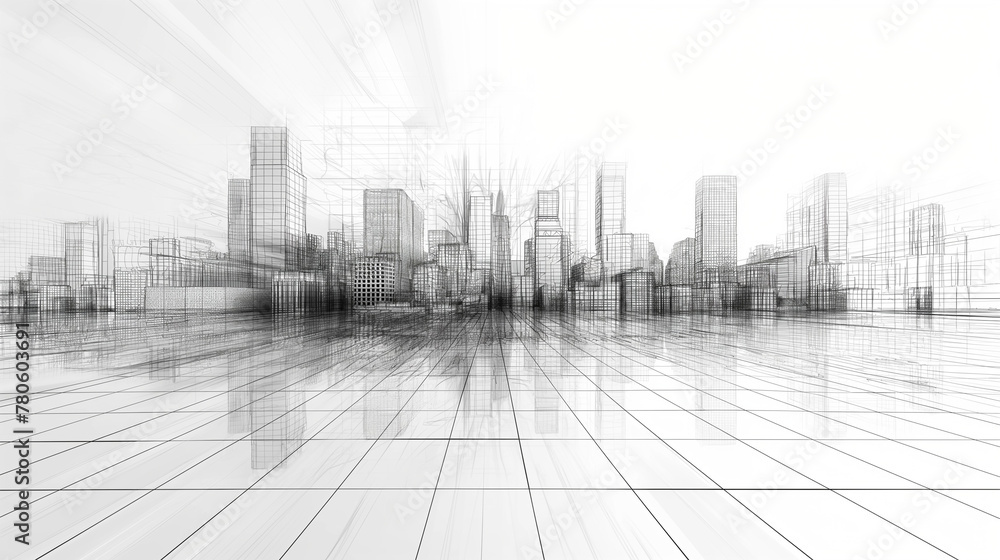 City background architectural with drawings of modern for use web, magazine or poster vector design.