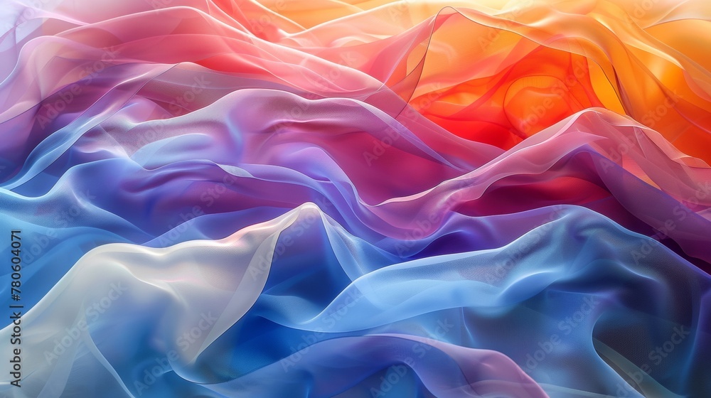 A close up of a colorful fabric that is flowing in the wind, AI