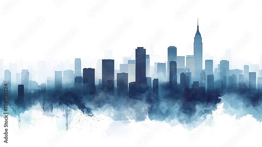 Fototapeta premium Abstract city building skyline - horizontal web banner background.