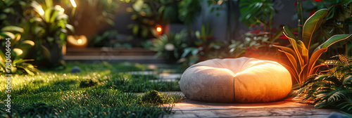 Nighttime Garden Elegance: Bright Lanterns Amidst Greenery, Perfect for Romantic Outdoor Landscaping Design