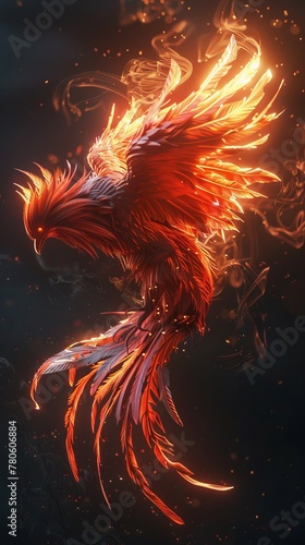 With each dawn, the phoenix is reborn, its fiery plumage casting a warm glow, an eternal promise of renewal and hope hyper realistic © kitidach