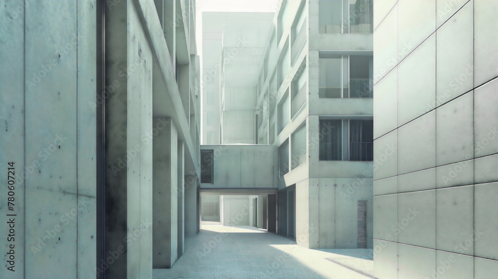 Modernist architecture building with a courtyard made of concret Modernist architecture building with a courtyard made of concret