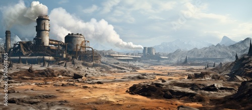 Deserted site with an industrial landscape of a mining plant.