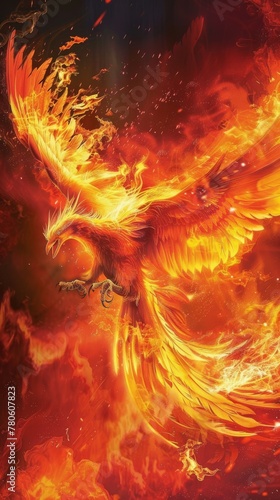 The phoenix, with its fiery plumage, soars skyward, a blazing beacon of eternal renewal and the power of rebirth low texture