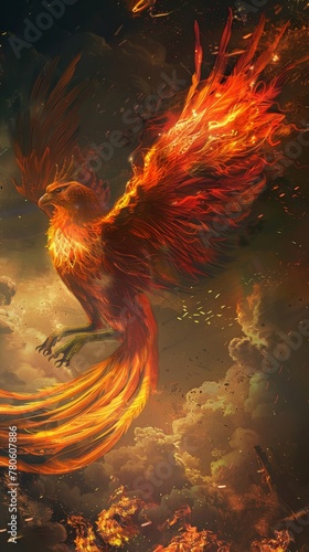 The phoenix  with its fiery plumage  soars skyward  a blazing beacon of eternal renewal and the power of rebirth low texture