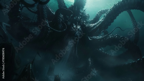 The Hydra, a creature of abyssal depths and unfathomable sea fury, its heads regenerating endlessly, is the oceans dark guardian no splash photo