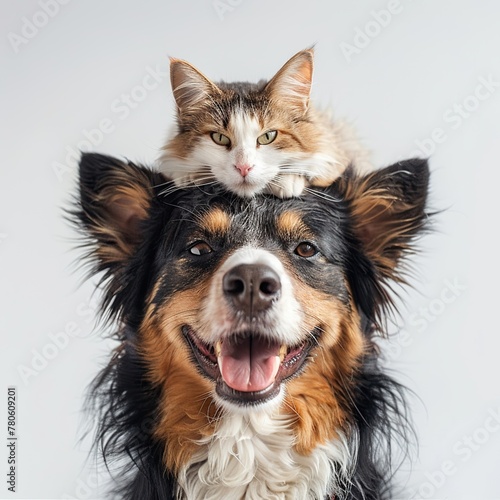 Adorable Cat Perched on Dog's Head Symbolizes Cross-Species Friendship