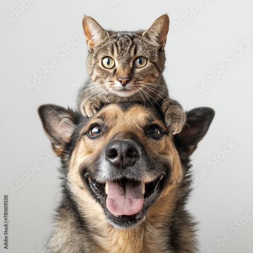 Adorable Cat Perched on Dog's Head Symbolizes Cross-Species Friendship