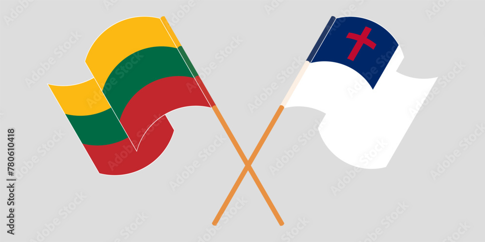Crossed and waving flags of Lithuania and christianity Crossed and waving flags of Lithuania and christianity