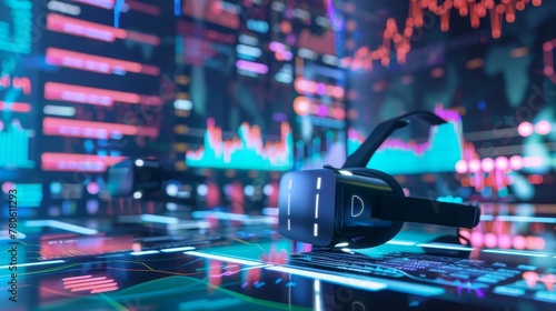 Cuttingedge virtual reality setup for analyzing stock market trends in a futuristic environment no splash