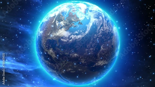 Rotating Dreamy Earth With Bright Blue Aura And Glow Space Fantasy Seamless Looping Motion Background DCI Ultra HD photo