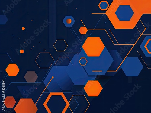 Abstract background with colorful hexagons and geometric shapes on dark blue, white, orange, yellow, red, pink color