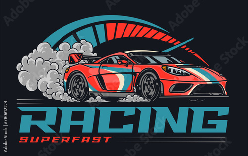 Racing car vintage sticker colorful