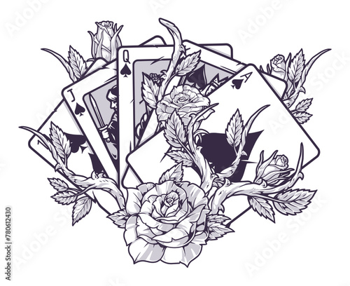 Cards with flowers monochrome logotype © DGIM studio