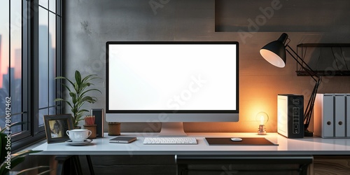 modern computer mockup template, workspace mock-up, 3d render, high-detail
