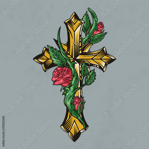 Floral cross colorful vintage logotype