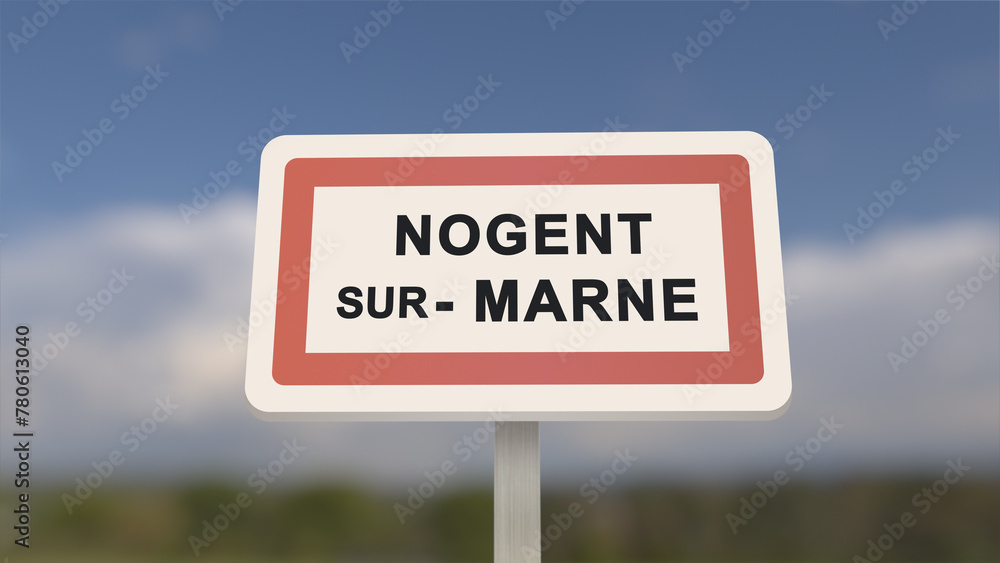 City sign of Nogent-sur-Marne. Entrance of the town of Nogent sur Marne in, Val-de-Marne, France. Panneau de Nogent-sur-Marne. City sign of Nogent-sur-Marne. Entrance of the town of Nogent sur Marne in, Val-de-Marne, France. Panneau de Nogent-sur-Marne.