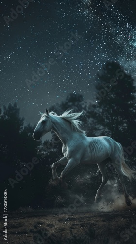 Amidst the tranquility of night, a Pegasus with a starlit mane gallops across the heavens, its passage marked by the gentle whispering of the wind no splash © kitidach