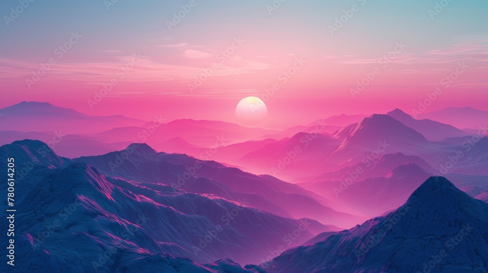 sunset on the mountains with vaporwave tone color, suitable for wallpaper, poster. Generative AI - obrazy, fototapety, plakaty 