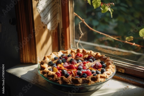 Freshly Baked Fruit Pie on Window Sill