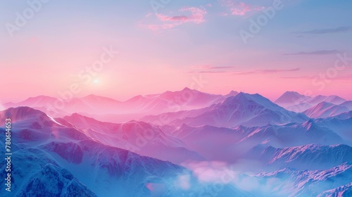 sunset on the mountains with vaporwave tone color, suitable for wallpaper, poster. Generative AI © wellyans