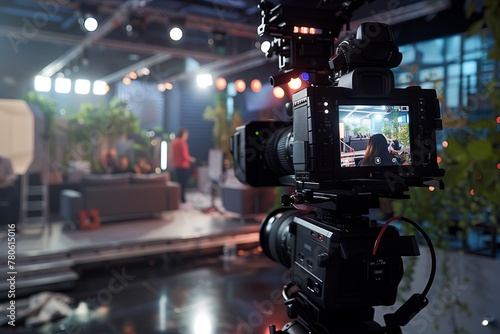 A digital camera is capturing a live event in a studio