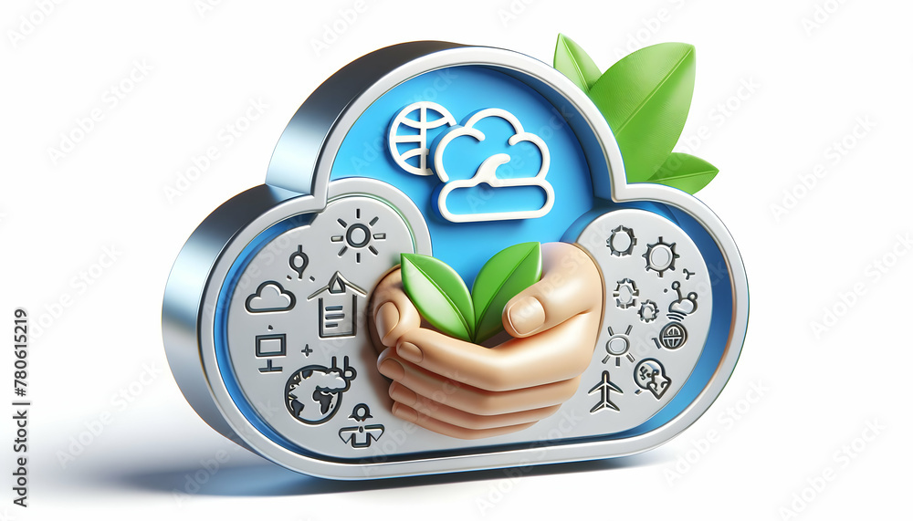 3D Icon: Clean Cloud Commitment for a Greener Future with Eco-Focused Cloud Services in Zero Carbon Cloud Computing Concept - Isolated White Background 3D Icon: Clean Cloud Commitment for a Greener Future with Eco-Focused Cloud Services in Zero Carbon Cloud Computing Concept - Isolated White Background