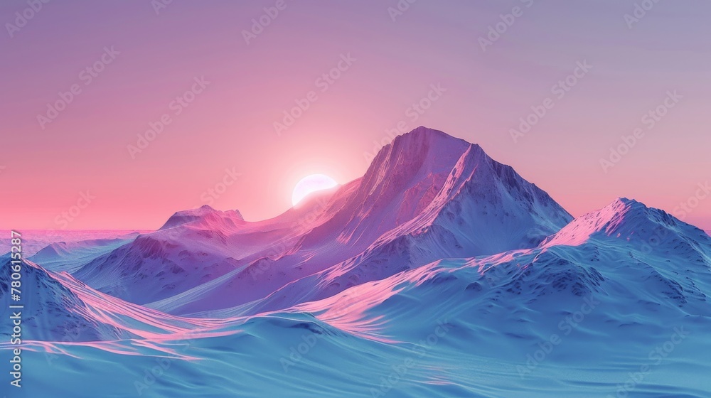 sunset on the mountains with vaporwave tone color, suitable for wallpaper, poster. Generative AI - obrazy, fototapety, plakaty 