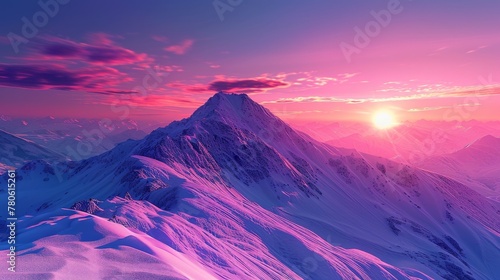 sunset on the mountains with vaporwave tone color, suitable for wallpaper, poster. Generative AI