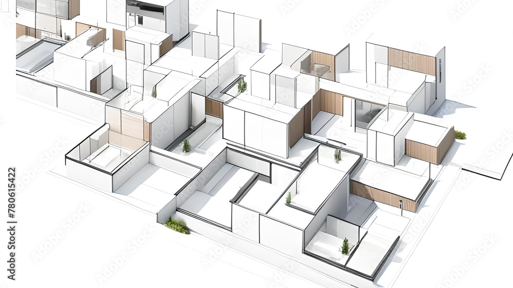 Project for modern minimalistic buildings. Generative Ai