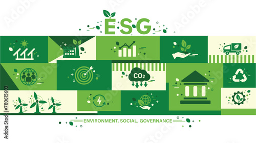 ESG concept icon for business and organization, Environment, Social, Governance and sustainability development concept. vector illustration, Infographic. photo