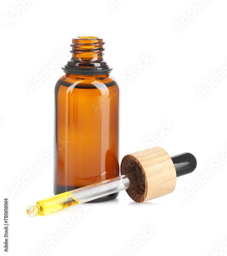 Glass bottle and pipette with tincture isolated on white