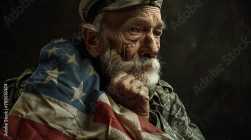 Old White Bearded Soldier Almost In Tears For Memorial Day
