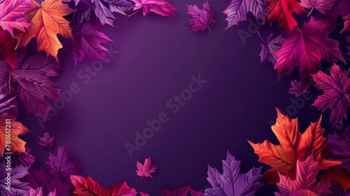 An purple background decorated with lively maple leaves creates a warm and inviting atmosphere. Reminiscent of the cozy atmosphere of autumn. With plenty of space for text
