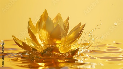 Digital technology gold lotus in water abstract graphic poster web page PPT background © jinzhen