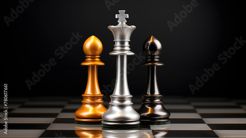 Chess Monarchy: A strategic battle on the chessboard with black and wood pieces, symbolizing competition, success, and leisure