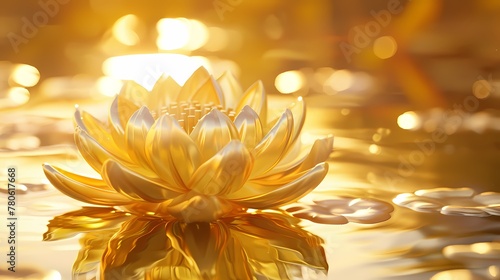 Digital technology gold lotus in water abstract graphic poster web page PPT background
