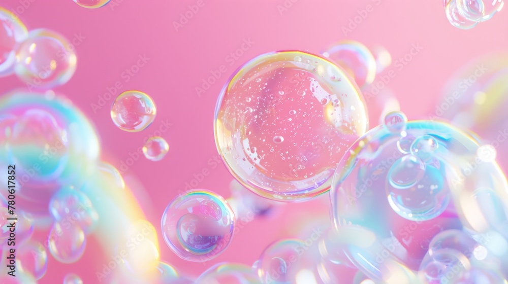 Abstract Colorful Soap Bubbles on Vibrant Pink Background Abstract Colorful Soap Bubbles on Vibrant Pink Background