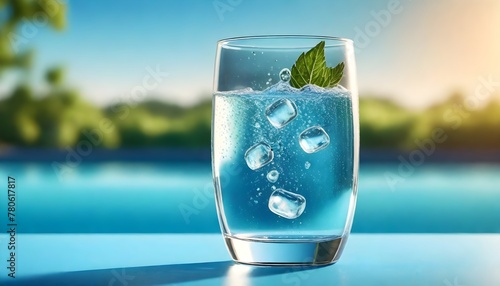 A refreshing glass of sparkling water is a cool and healthy summer drink. The concept of escaping the heat with water. 