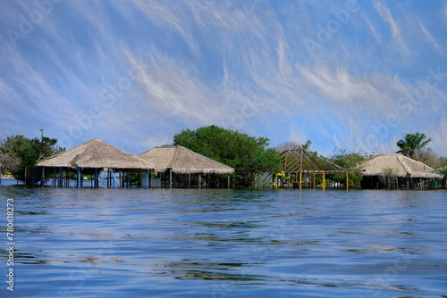 Flooded beach huts, Alter do Chao Beach, Tapajos River, Para state, Brazil, South America photo