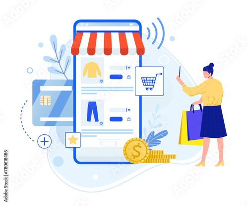 Online store payment, buying in shop from smartphone