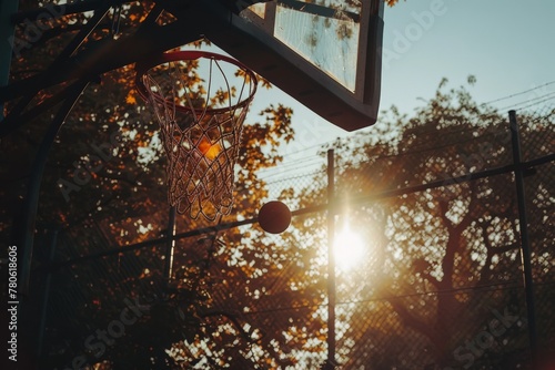 Detail of basket ball being dunk into the basketball net.. Beautiful simple AI generated image in 4K, unique.